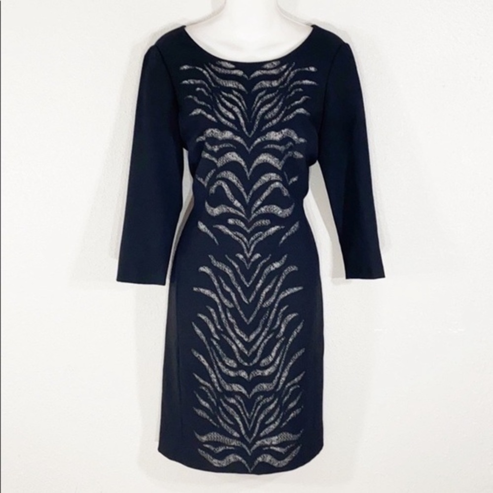 Antonio Melani black silver animal sheath dress